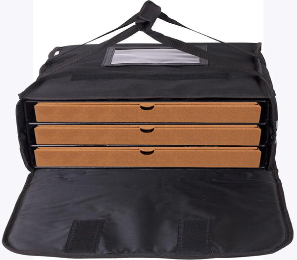 XLarge Pizza Bag to fit 3 x 24" Pizzas. Black with Reflector Tapes - BagMasters Australia