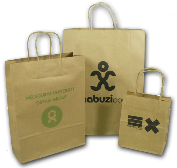 Kraft Paper bags with paper twist handles - Printed - BagMasters Australia